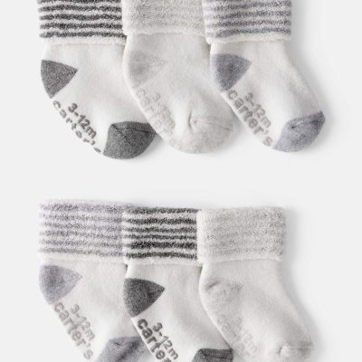 Baby 6-Pack Striped Ankle Socks - White/Grey