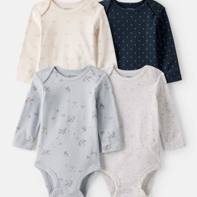 Baby Girl 4-Pack Unicorn, Heart, Star Print Long-Sleeve Multipack Bodysuits - Multi