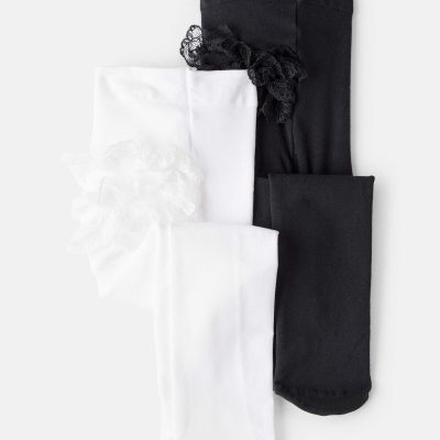 Baby Girl 2-Pack Tights - Black/White