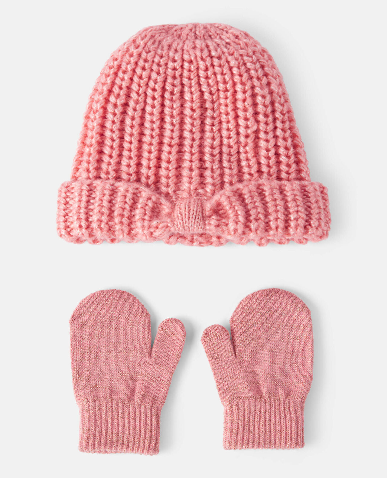Baby Girl 2-Piece Shimmer Winter Hat & Mittens - Pink - Image 3