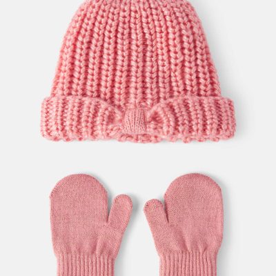 Baby Girl 2-Piece  Shimmer Winter Hat & Mittens - Pink