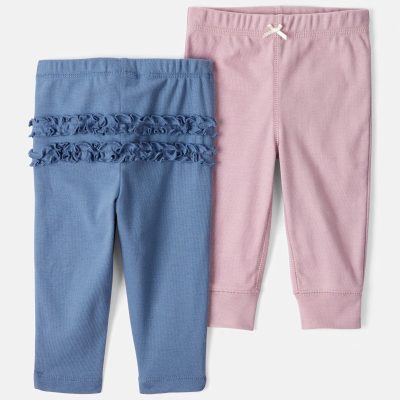 Baby Girl 2-Pack 100% Cotton Pull-On Pants - Blue/Pink