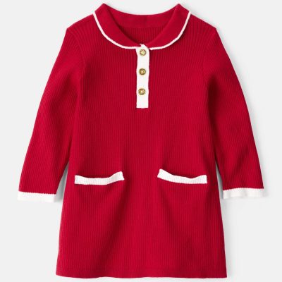 Baby Girl Cotton Long-Sleeve Occasion Dress - Red
