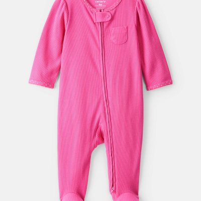 Baby Girl Cotton Long-Sleeve Snug Fit Sleep & Play Pajamas - Pink