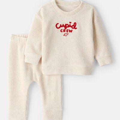 Baby Valentine's Day Cupid Crew 2-Piece Long-Sleeve Tee & Pant Set - Ivory