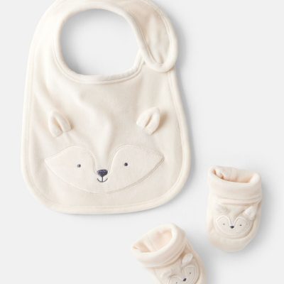 Baby Fox Bib & Booties Gift Set - Cream