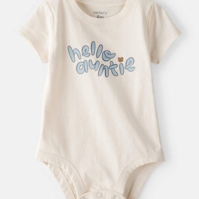 Baby 'Hello Auntie' Short-Sleeve Graphic Bodysuit - Cream