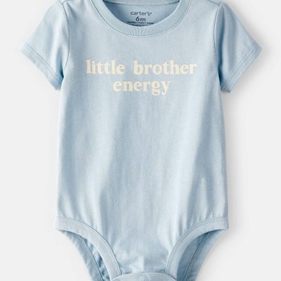 Baby Boy 'Little Brother Energy' Short-Sleeve Graphic Bodysuit - Blue