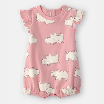 Baby Girl Hippo Short-Sleeve Romper - Pink