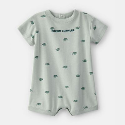 Baby Boy 'Expert Crawler' Snail Short-Sleeve Romper - Green