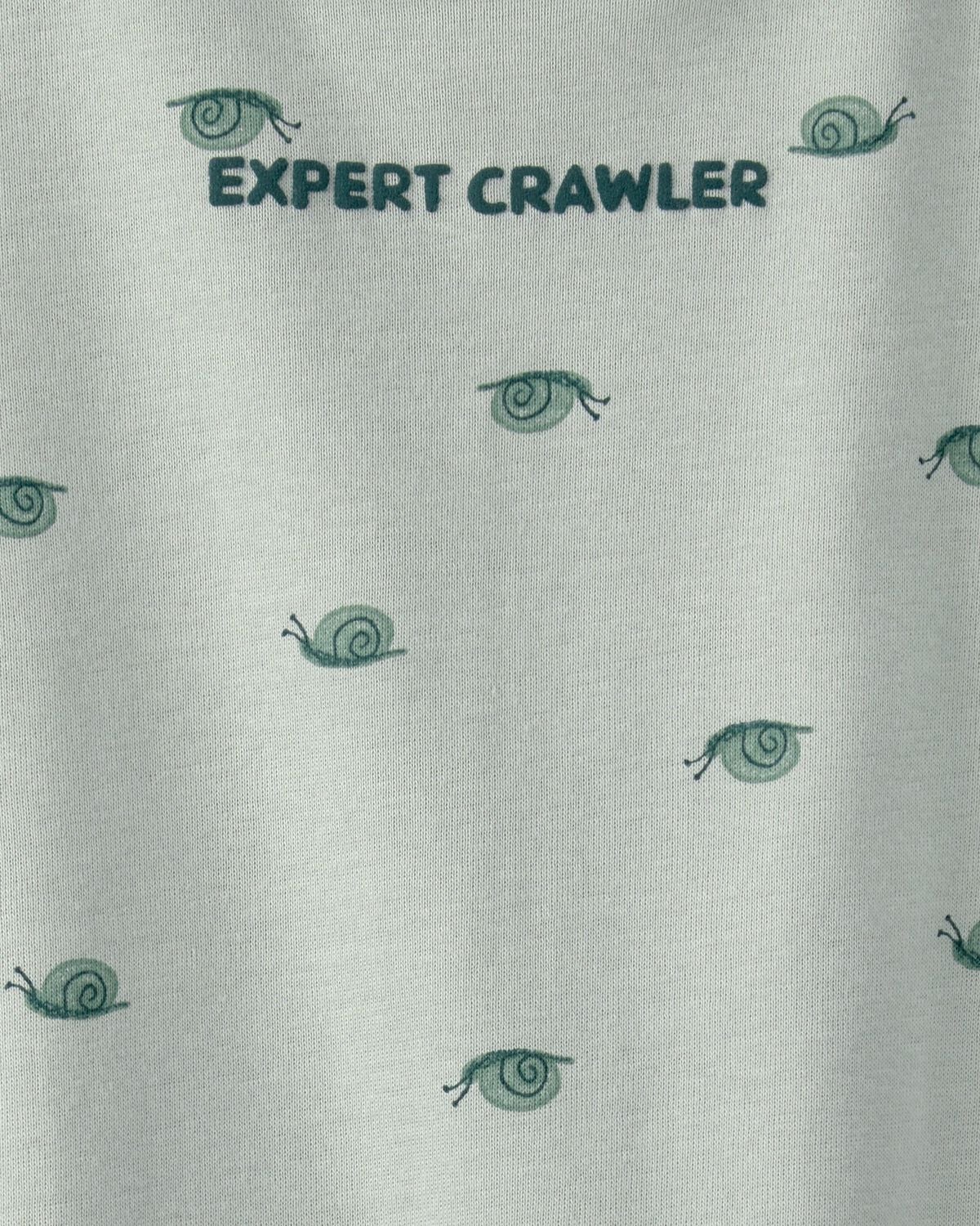 Baby Boy 'Expert Crawler' Snail Short-Sleeve Romper - Green - Image 3