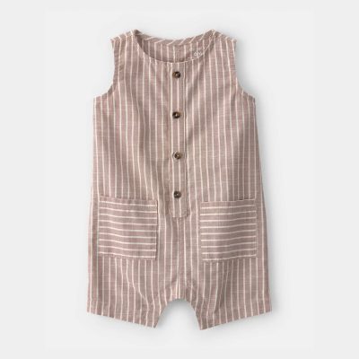 Baby Boy Striped Sleeveless Romper - Brown/White