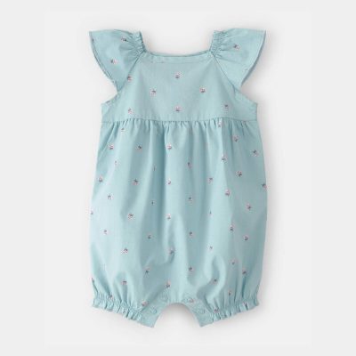 Baby Girl Ladybug Flutter-Sleeve Romper - Blue