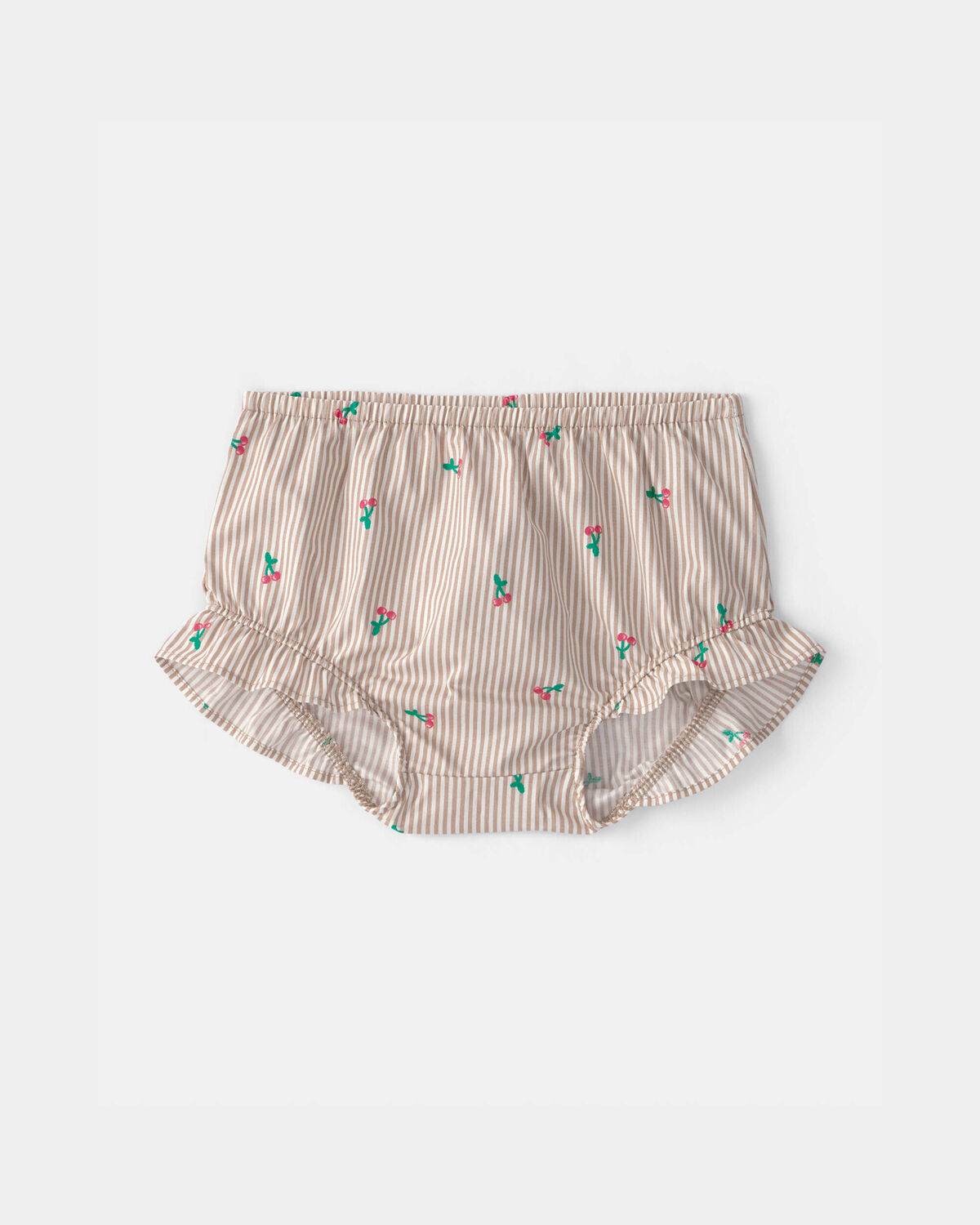 Baby Girl 3-Piece Cherry Striped Outfit Set - Beige/White - Image 2