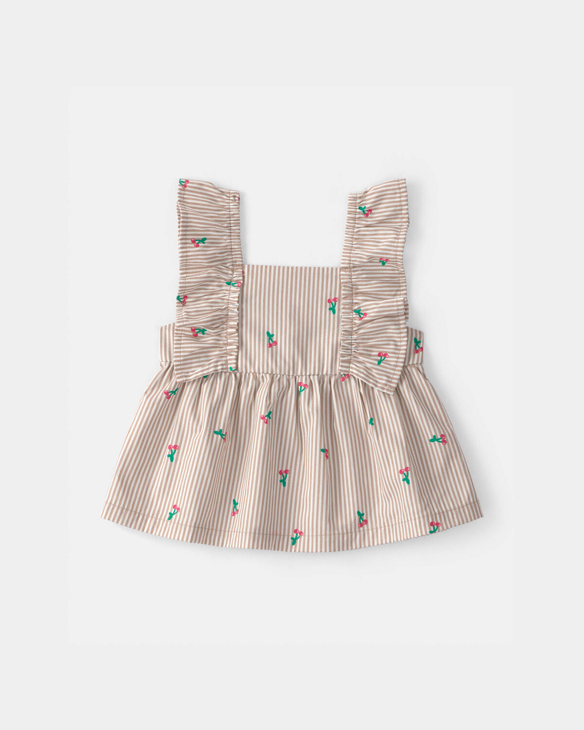 Baby Girl 3-Piece Cherry Striped Outfit Set - Beige/White - Image 3