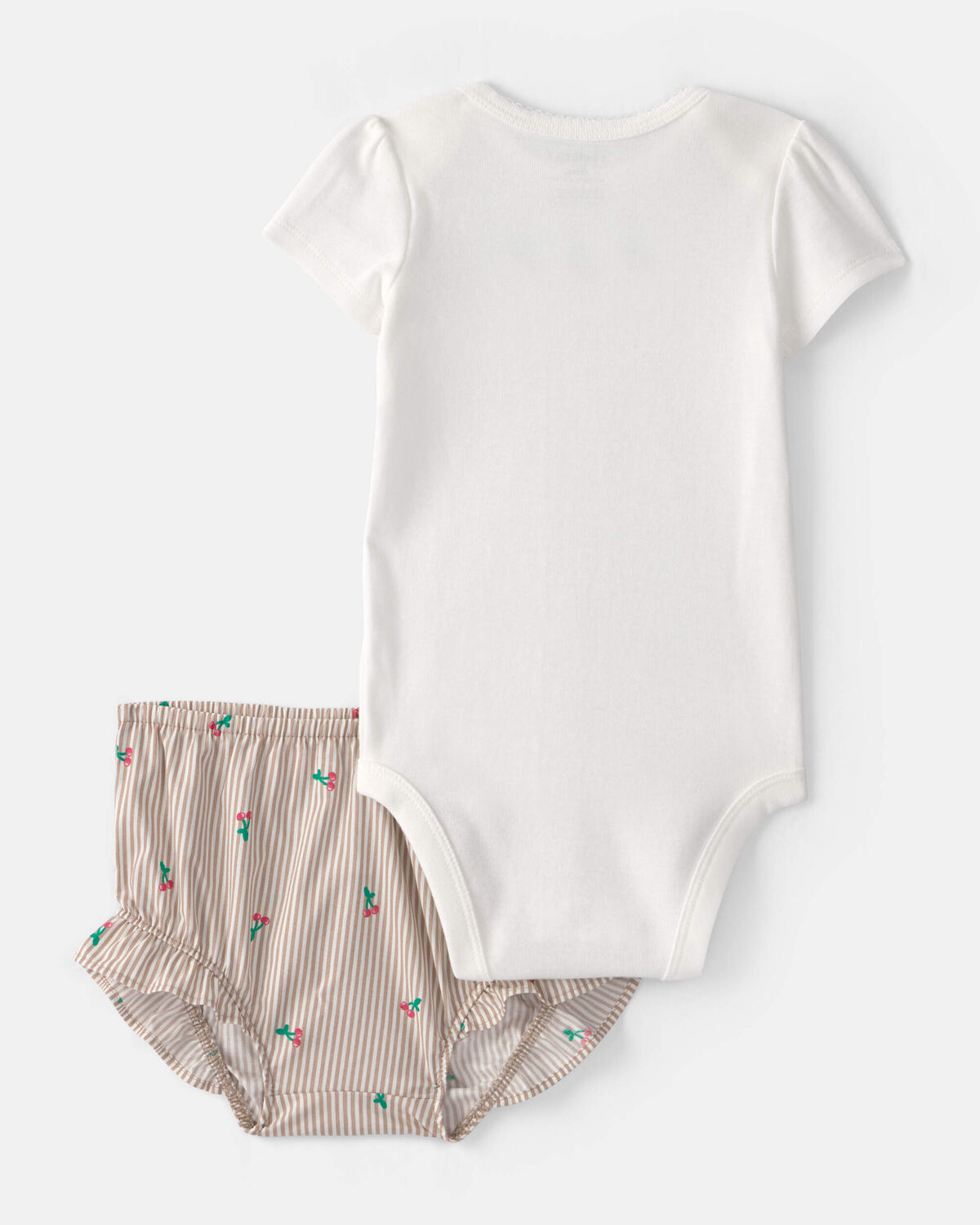 Baby Girl 3-Piece Cherry Striped Outfit Set - Beige/White - Image 8