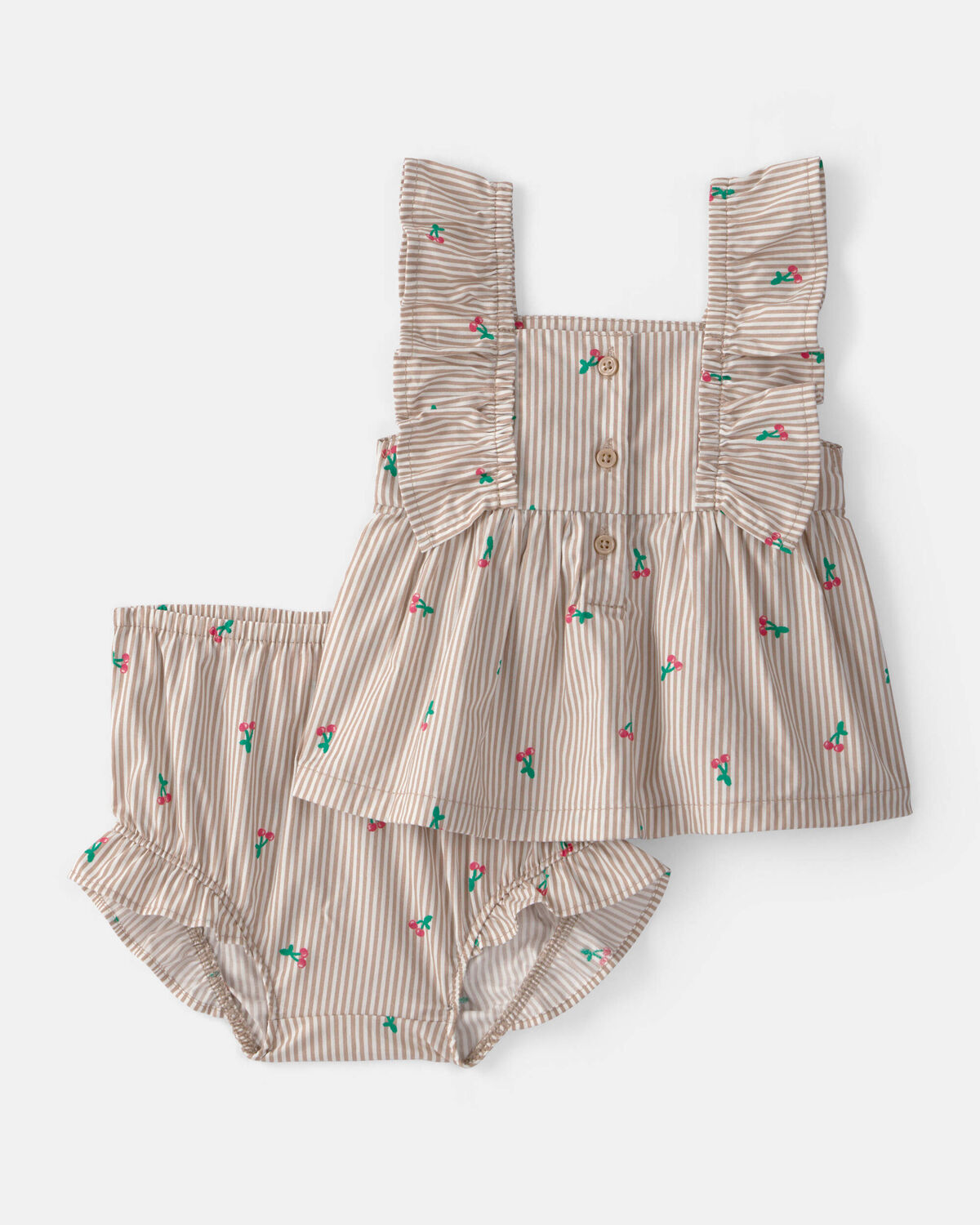 Baby Girl 3-Piece Cherry Striped Outfit Set - Beige/White - Image 10