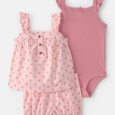 Baby Girl 3-Piece Flutter Sleeve Outfit Set - Pink