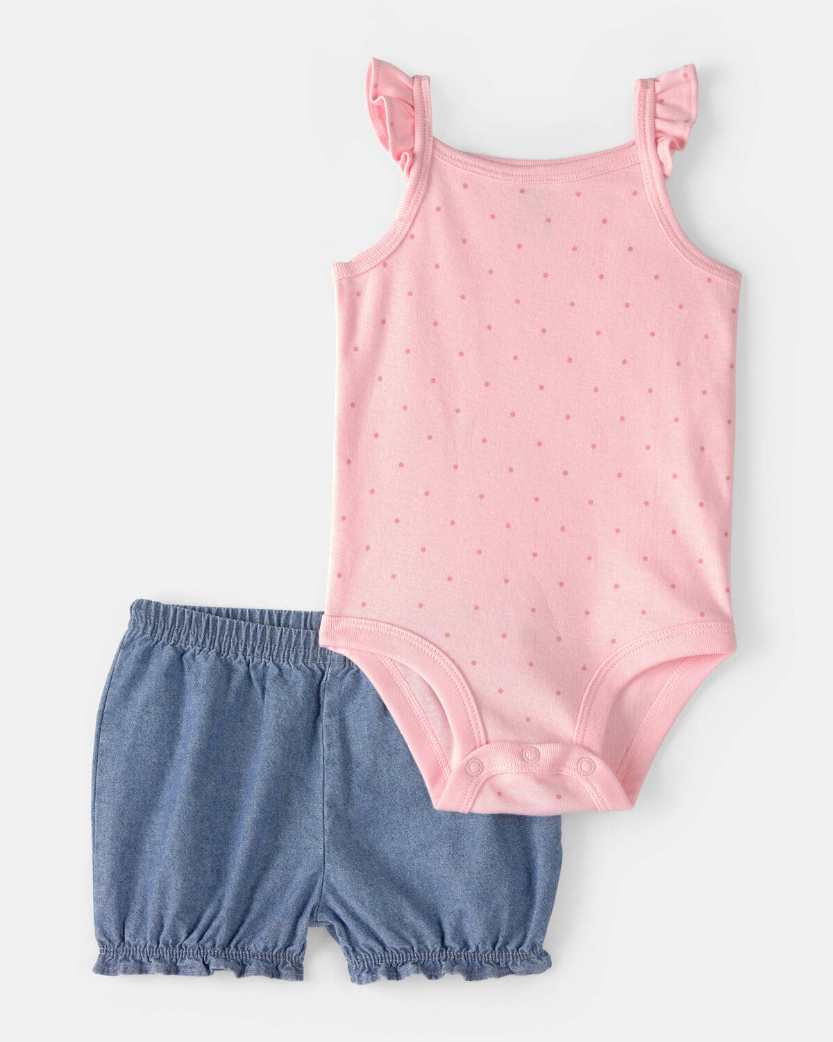Baby Girl 3-Piece Chambray Outfit Set - Blue/Pink - Image 2