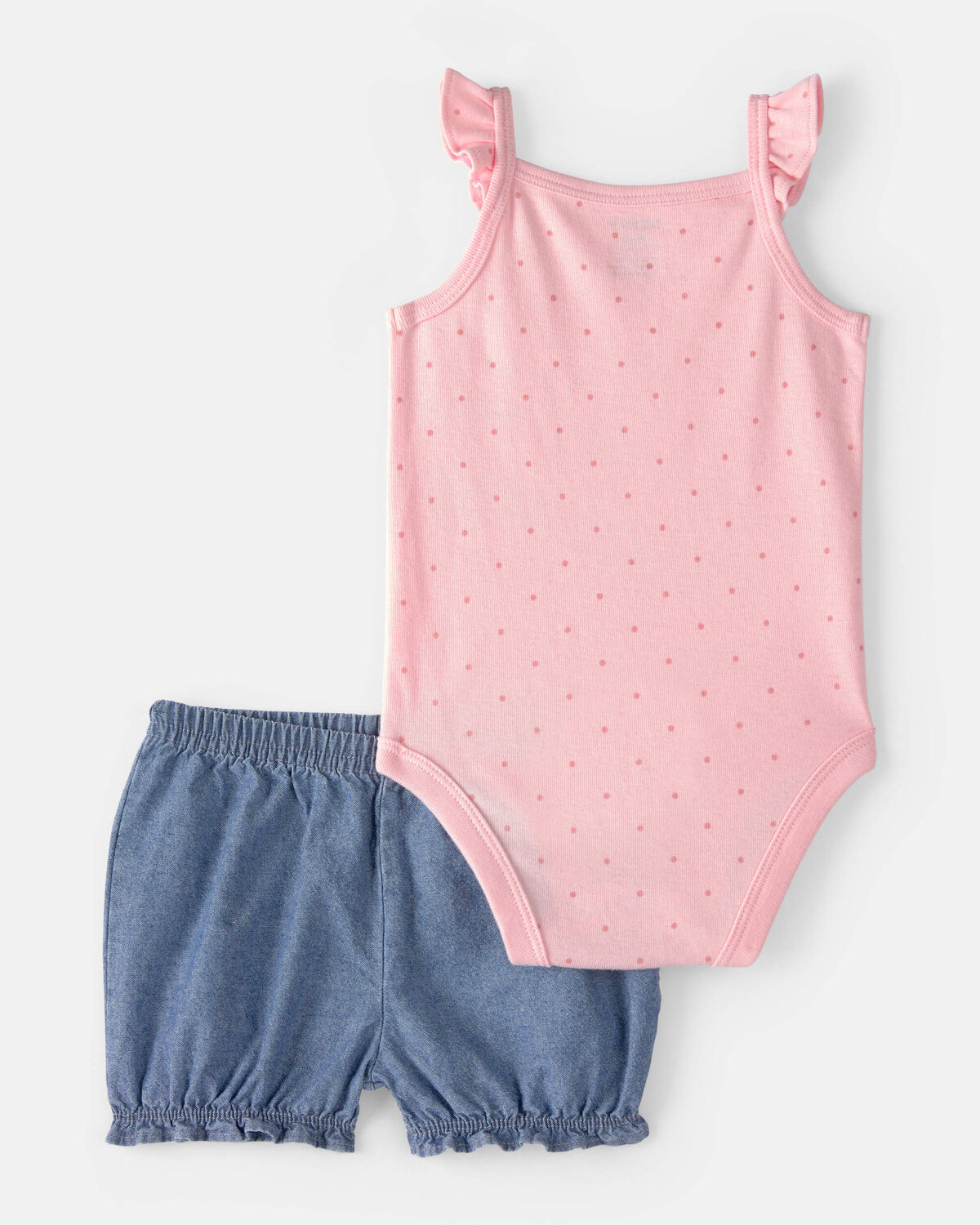 Baby Girl 3-Piece Chambray Outfit Set - Blue/Pink - Image 3