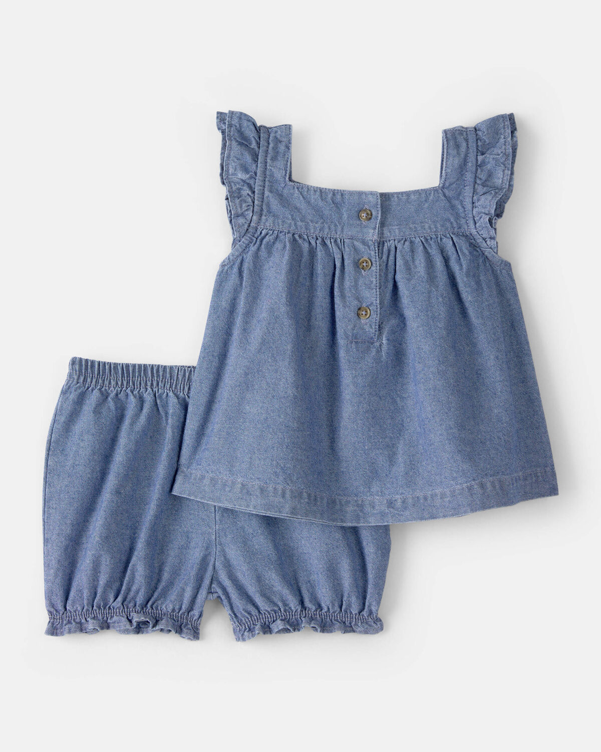 Baby Girl 3-Piece Chambray Outfit Set - Blue/Pink - Image 7