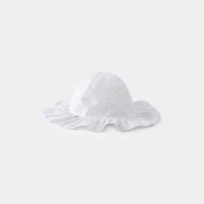 Baby Girl Cotton Swiss Dot Sunhat - White