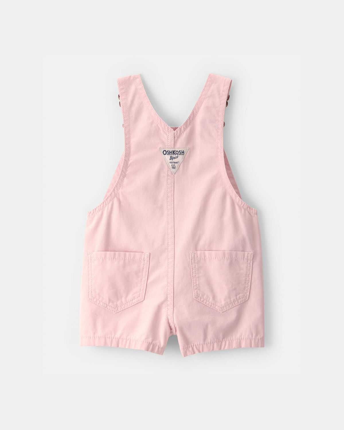 Baby Girl Heart Pocket Canvas Shortall - Pink - Image 2