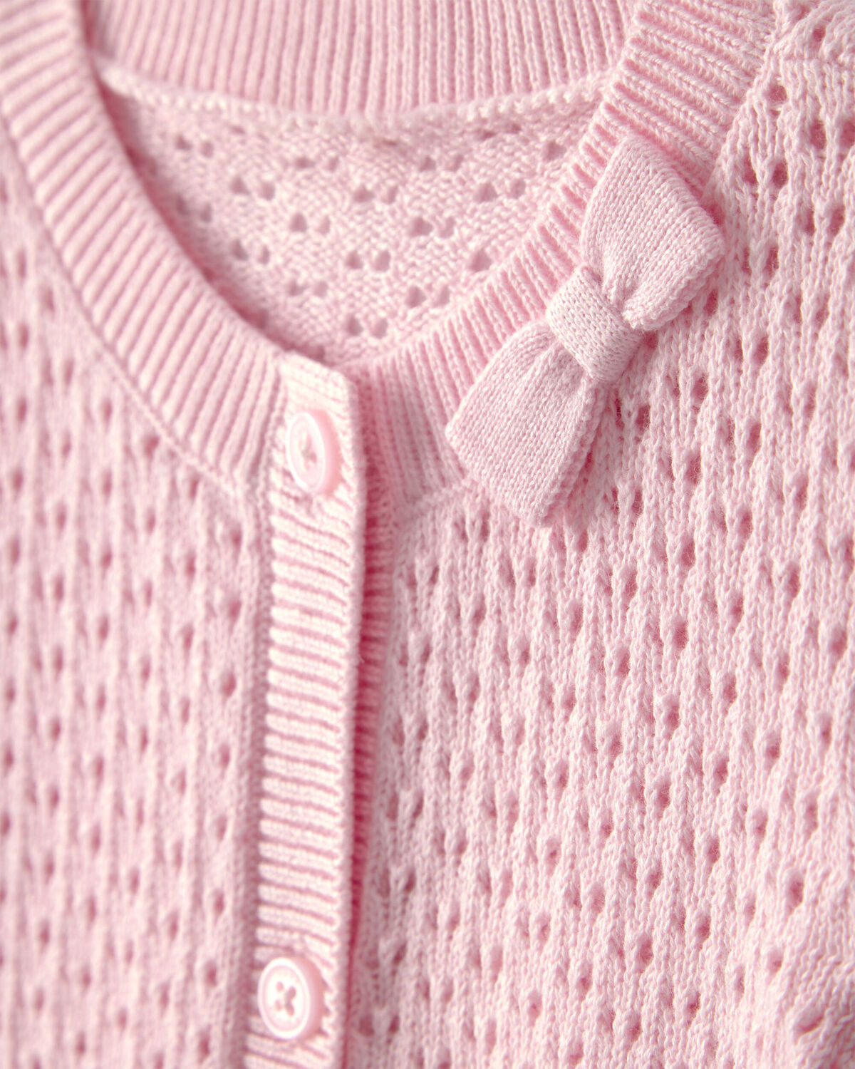 Baby Girl Bow Pointelle Button-Up Cardigan Sweater - Pink - Image 2