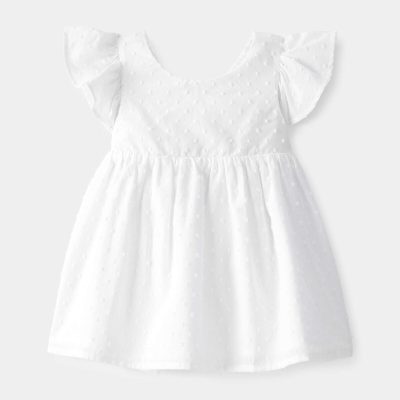 Baby Girl Swiss Dot Ruffle Dress - White