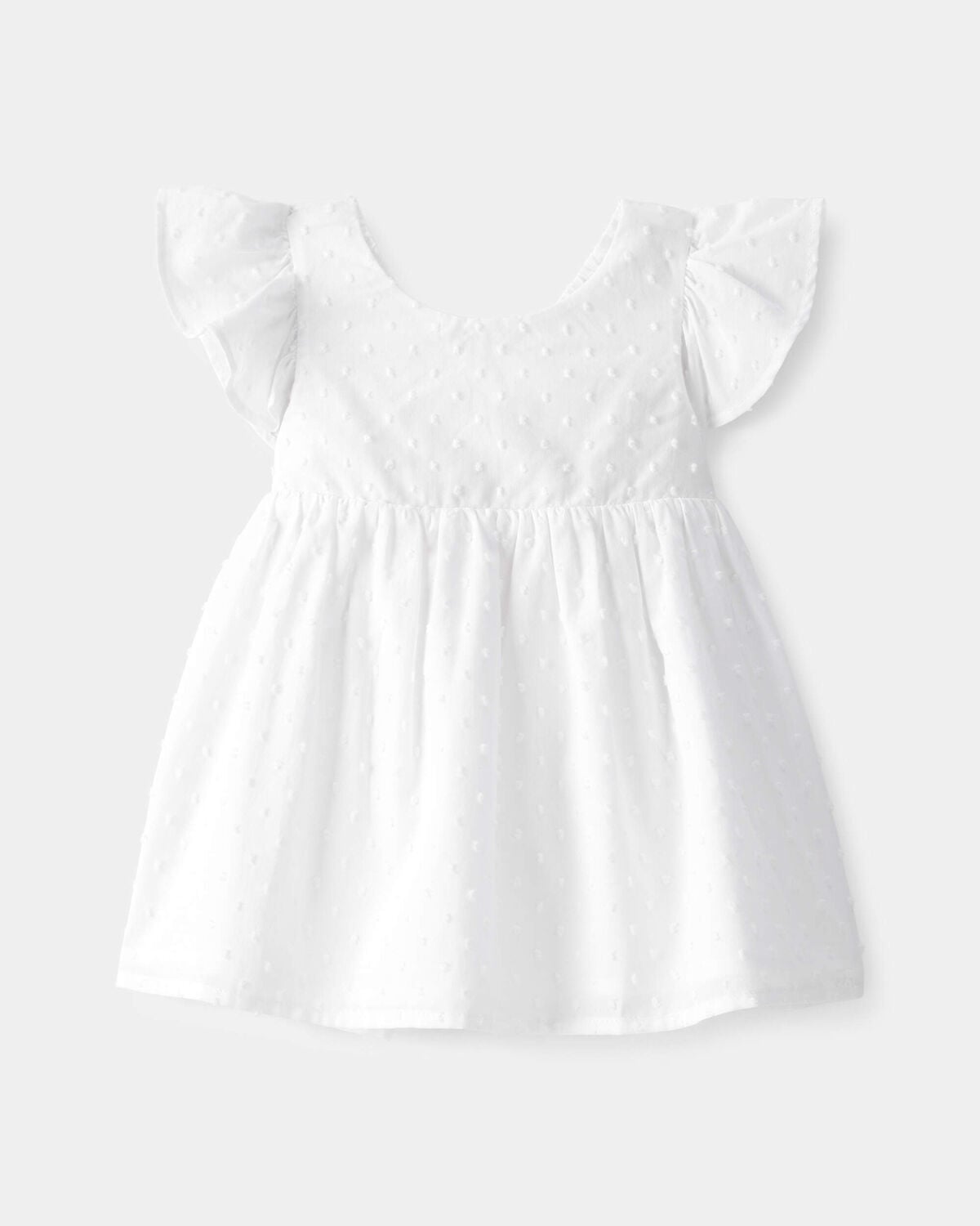Baby Girl Swiss Dot Ruffle Dress - White