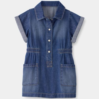 Baby Girl Denim Button-Up Dress - Dark Wash