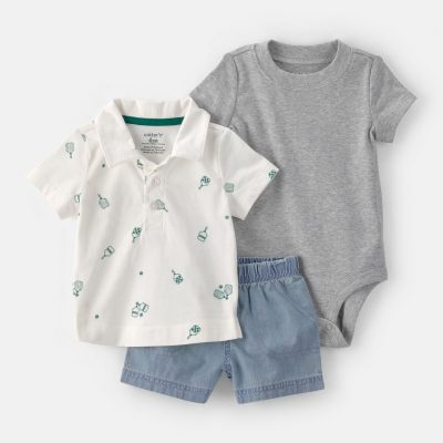 Baby Boy 3-Piece Pickleball Short-Sleeve Top, Bodysuit & Short Set