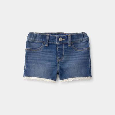 Baby Girl Eyelet Trim Denim Shorts - Dark Wash