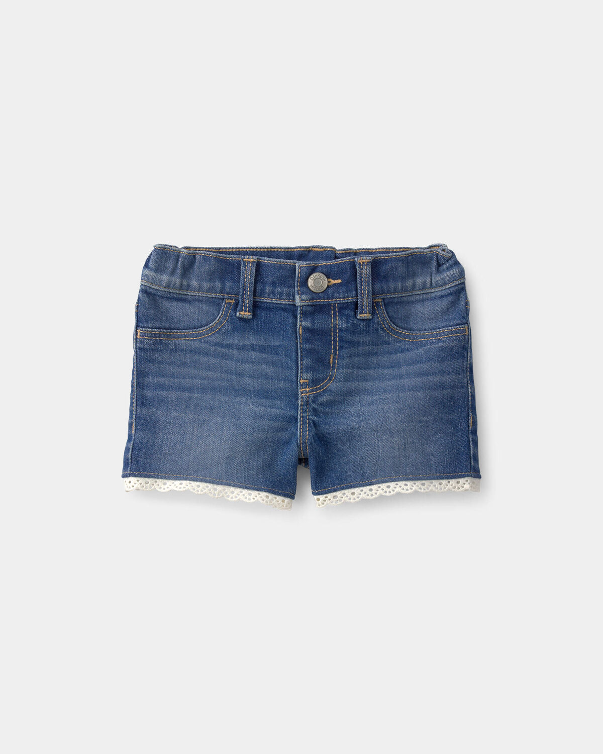 Baby Girl Eyelet Trim Denim Shorts - Dark Wash