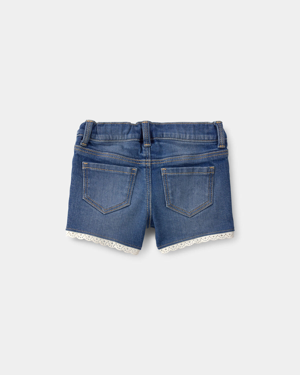 Baby Girl Eyelet Trim Denim Shorts - Dark Wash - Image 2