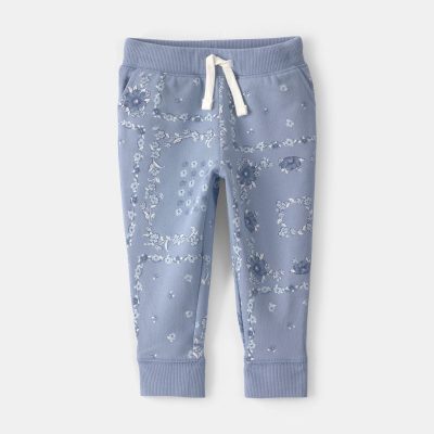 Baby Girl Floral Drawstring Knit Joggers - Blue