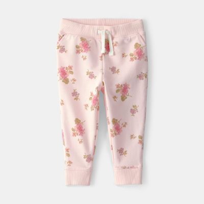 Baby Girl Floral Drawstring Knit Joggers - Pink
