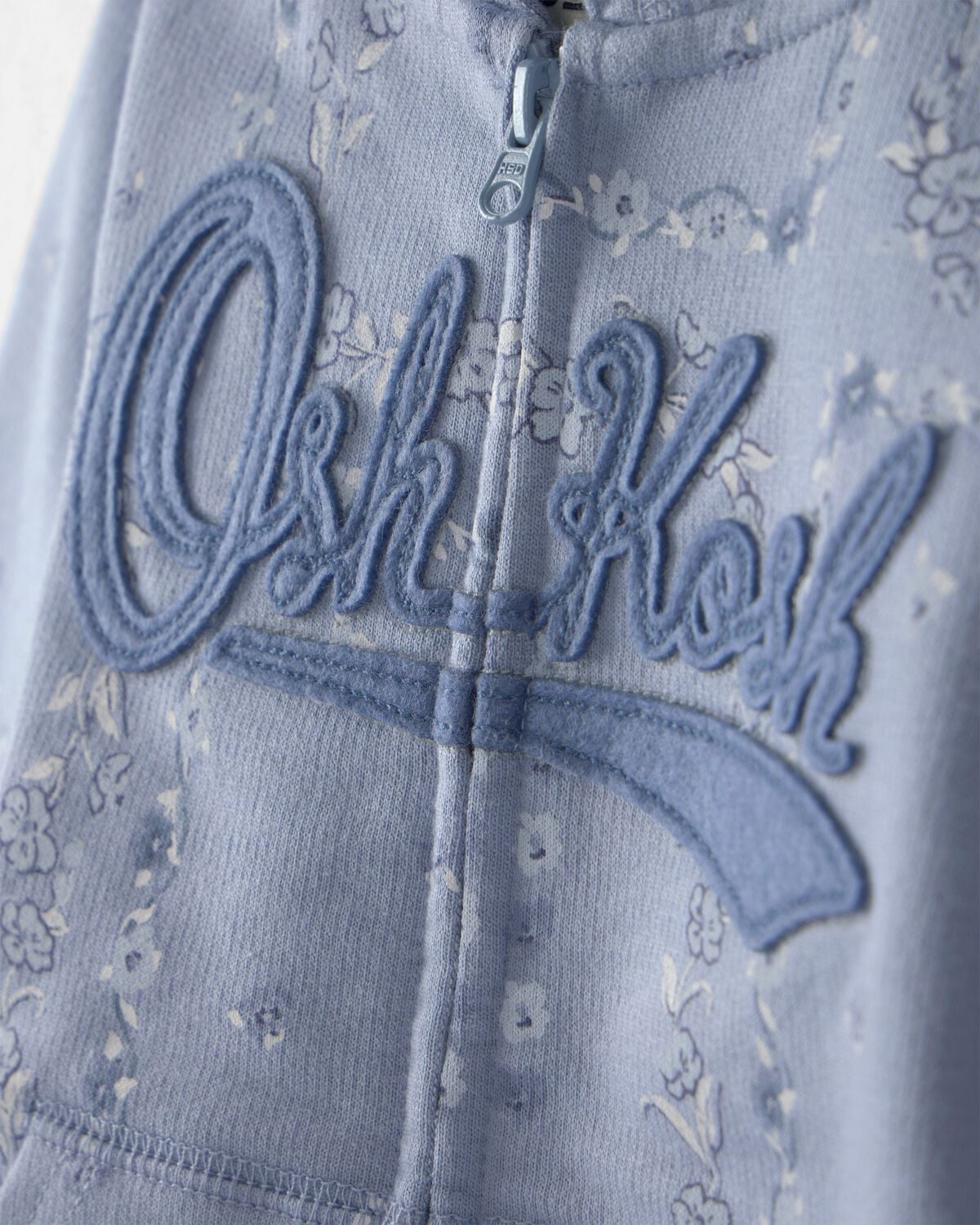Baby Girl Floral OshKosh Logo Zip-Up Hoodie - Blue - Image 2