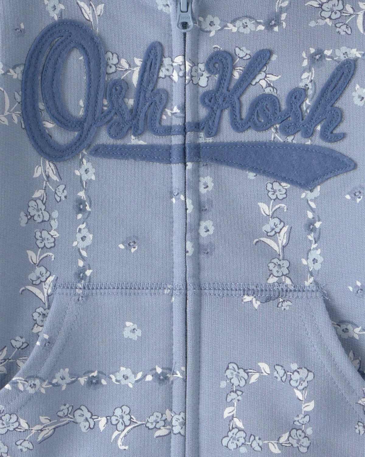 Baby Girl Floral OshKosh Logo Zip-Up Hoodie - Blue - Image 3