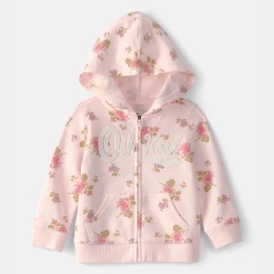 Baby Girl Floral OshKosh Logo Zip-Up Hoodie - Pink