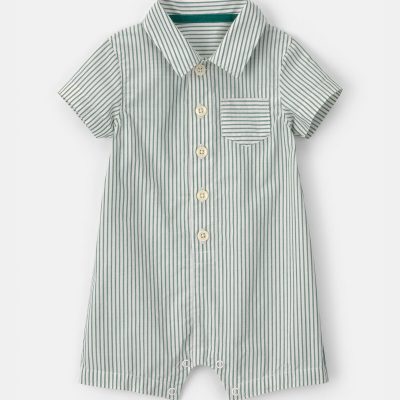 Baby Boy Stripe Short-Sleeve Romper - Green/White