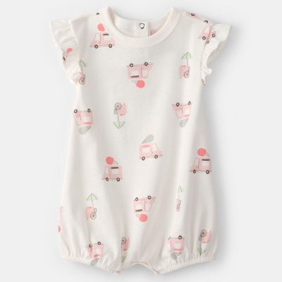 Baby Girl Ice Cream Truck Short-Sleeve Romper - White
