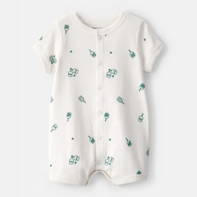 Baby Pickleball Short-Sleeve Romper - White