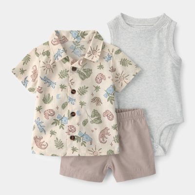 Baby Boy 3-Piece Desert Short-Sleeve Top & Short Set