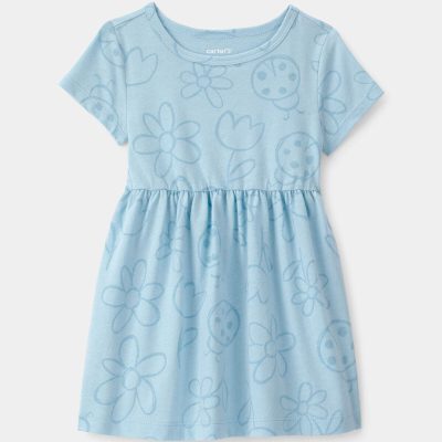 Baby Girl Floral Ladybug Short-Sleeve Dress - Blue