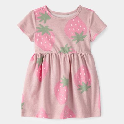 Baby Girl Strawberry Short-Sleeve Dress - Pink