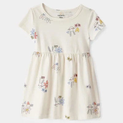 Baby Girl Easter Bunny Short-Sleeve Dress - Cream
