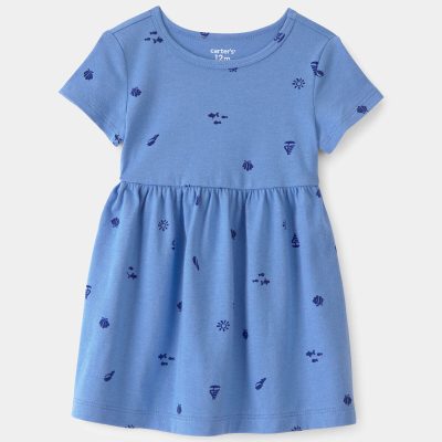 Baby Girl Seashell Short-Sleeve Dress - Blue