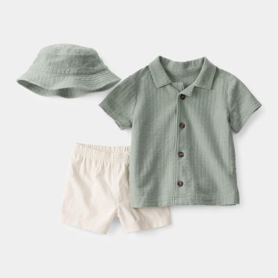 Baby Boy 3-Piece Short-Sleeve Top & Short Set - Green/White