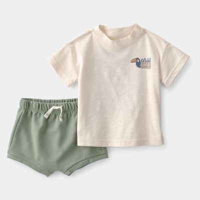 Baby Boy 2-Piece Toucan Solid Short-Sleeve Top & Short Set - Green/White